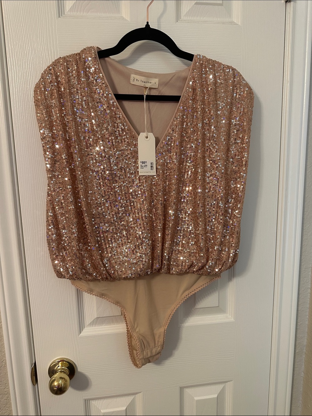 By Together Rose Gold Sequin Bodysuit